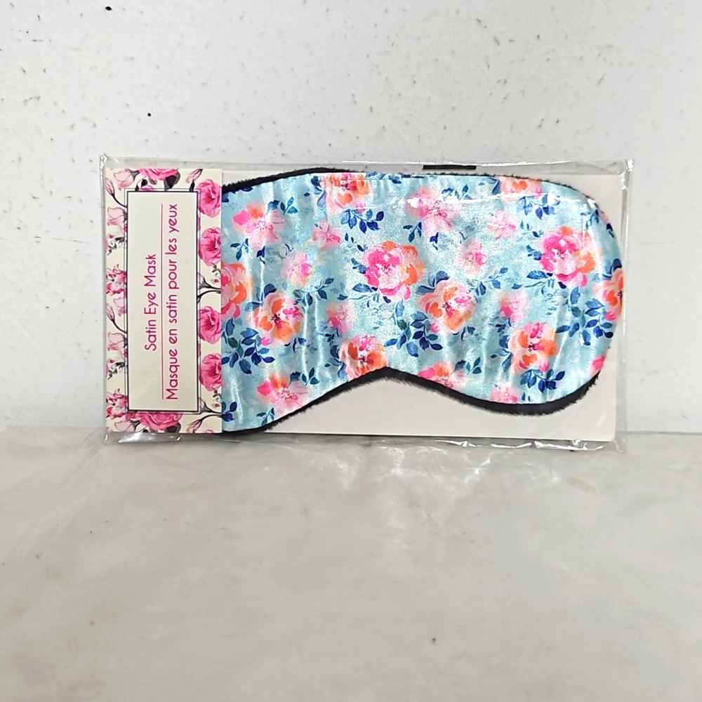 NIP blue floral with faux fur satin eye mask